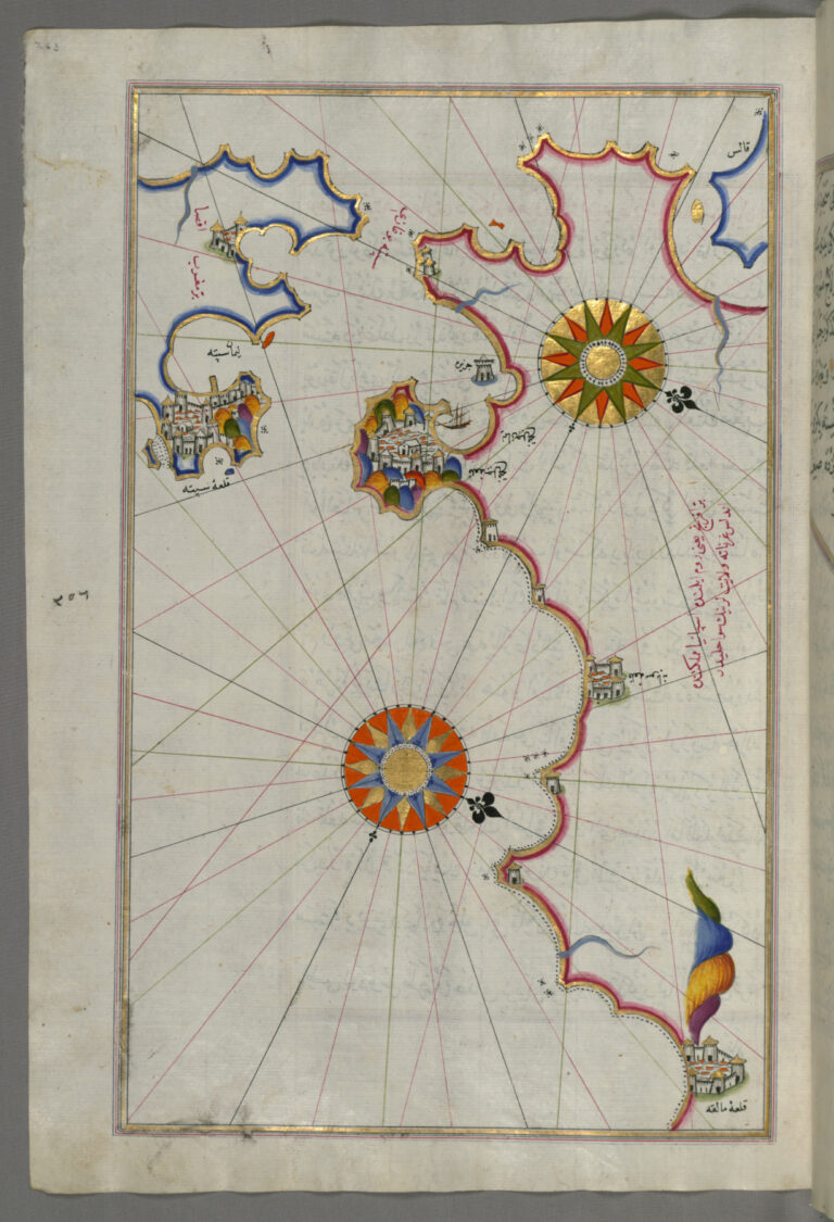 Piri Reis map of the Strait of Gibraltar with Gibraltar and Ceuta.