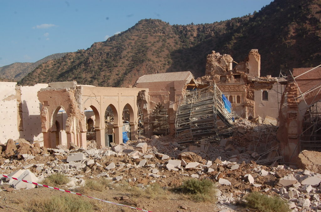 Damaged interior arcades inside the mosque at Tinmal.