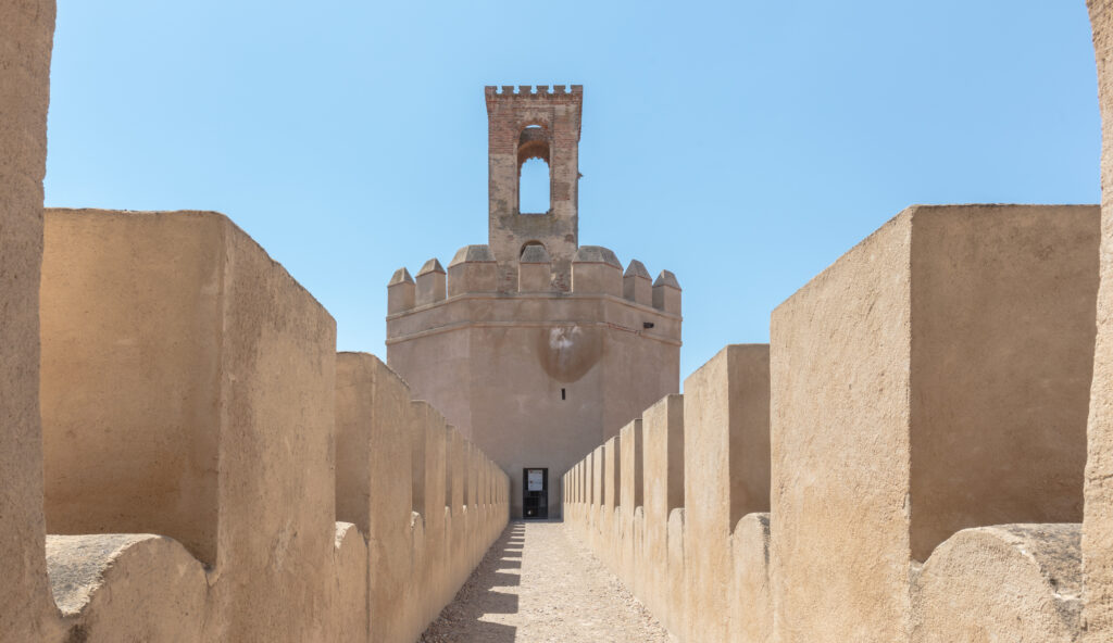 The Espantaperros tower rising above the Alcazaba of Badajoz.