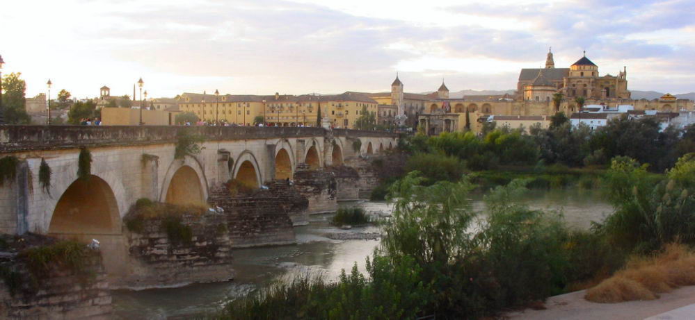 The Roman bridge at Cordoba with the Mosque-Cathedral beyond it.