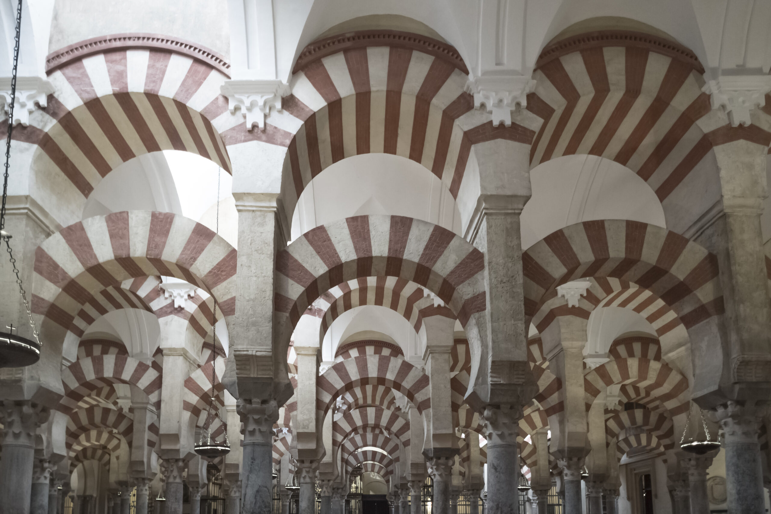 Striped arches in the hypostyle hall of the Mosque-Cathedral of Cordoba.