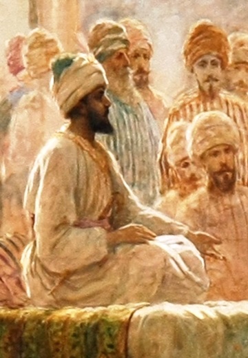 Painted detail showing Abd al-Rahman III receiving an ambassador.