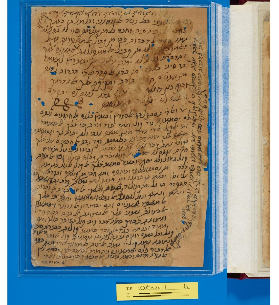 Manuscript page by Maimonides written in Judeo-Arabic with Hebrew letters.